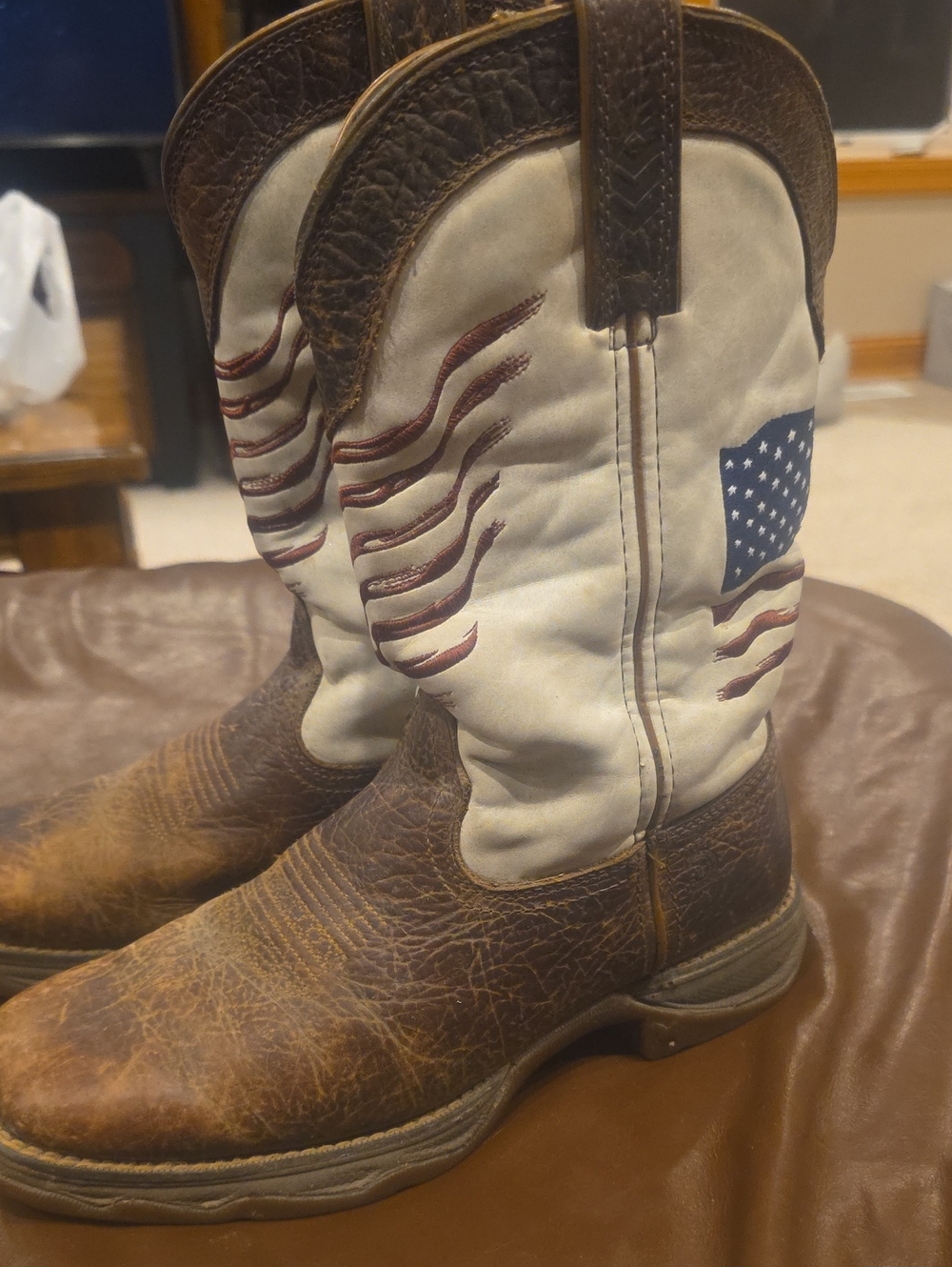 Durango Womens Leather 11" Flag Embroidery Western Boots w/ American Flag. Sz 8M